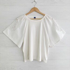 NWT Old Navy - Ivory knit & cotton top wide short sleeves lace, L